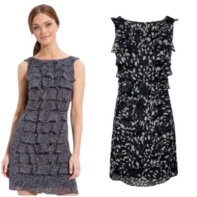 Adrianna Papell Sleeveless Black & White Tiered Ruffle Mini Dress Size 6 - Image 1 of 4