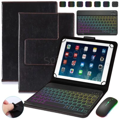 Universal Case Leather Cover with Backlit Keyboard Mouse For 9.7-11 Inch Tablets - Image 1 of 4