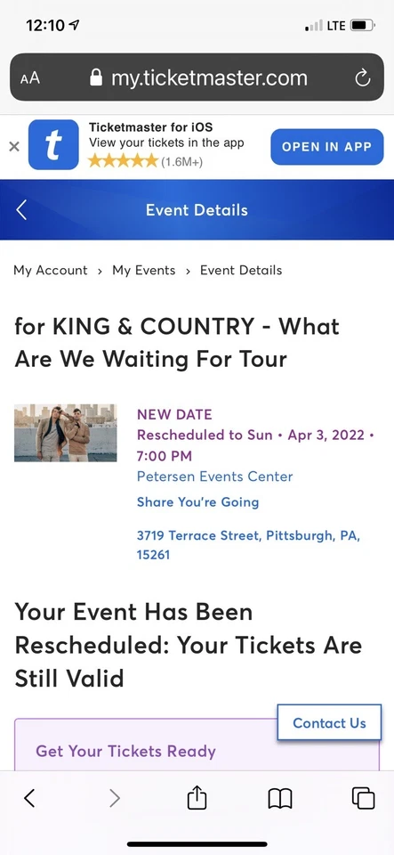 2 Tickets For King and Country 4/3/22 Petersen Events Center Pittsburgh, PA - Image 1 of 1