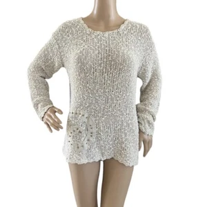 Maglione da donna Carrag Donn lavorato a maglia aperta lavorato a mano Irlanda farina d'avena taglia small - Foto 1 di 6