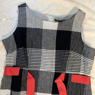 Vestido Jessica Howard Para Mujer Talla 12P Blanco y Negro Cuadros Cinta Cinturón Sin Mangas  Foto 1 de 4