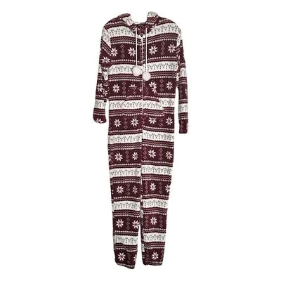 Флисовая бордовая цельная пижама Boohoo Fair Isle размер 4 зимняя снежинка - Изображение 1 из 4