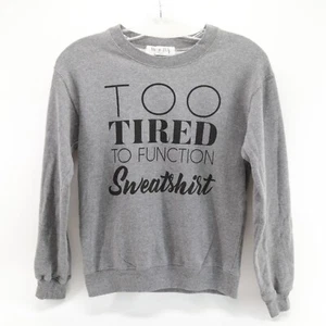 Wound Up Sweatshirt Women Junior 3 5 Gray Too Tired To Function Long Sleeve Crew - Picture 1 of 15