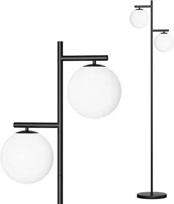 Ralbay Matte Black Globe Floor Lamp- 2 Modern Frosted Floor Lamp (Bulb Excluded) - Image 1 of 4