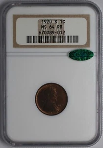 1920 S Lincoln Cent NGC MS 64 RB CAC - Picture 1 of 5