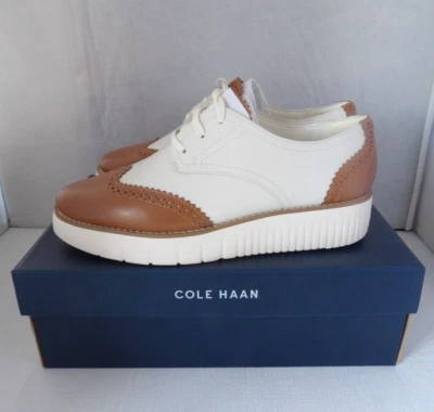 NWOB Authentic COLE HAAN GRAND CITY PLATFORM Caramel/Ivory Leather Oxford 9 B - Image 1 of 4