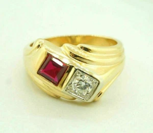 Men's Two Stone Statement Pinky Ring Princess Cut Lab Created Ruby 925 Silver - Picture 1 of 3