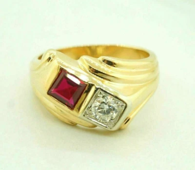 Anillo meñique de dos piedras para hombre corte princesa creado en laboratorio rubí plata 925 Foto 1 de 3