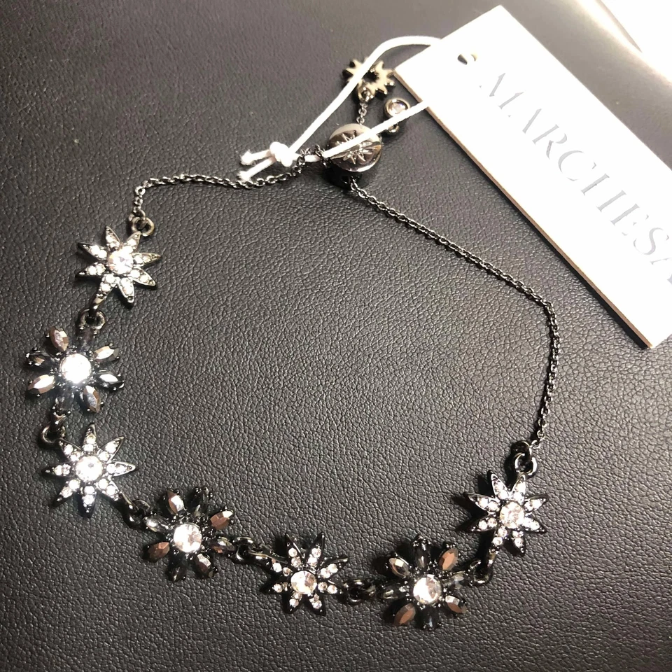 4178 Marchesa Pulsera Flor Starburst Cristal Negro Ajustable Nueva $58 Foto 1 de 1