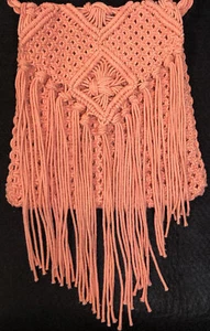 Coral Macrame Crochet Fringe Crossbody Handbag Purse - Picture 1 of 7