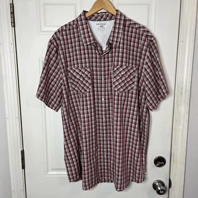 Horny Toad Plaid Short Sleeve Shirt Mens XXL Cream Blue Red 100% Organic Cotton - Image 1 of 4