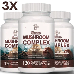 3X Mushroom Complex Supplement - 10 Mushroom Blend, Brain Booster Immune Capsule - Picture 1 of 7