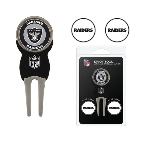 Team Golf NFL Las Vegas Raiders Divot Tool with 3 Golf Ball Markers Set Cover