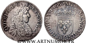 LOUIS XIV - ECU AU BUSTE JUVÉNILE, 1667 L BAYONNE - Picture 1 of 1