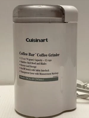 Molinillo de café para barra de café Cuisinart modelo DCG-20N blanco 120V.  Usado Foto 1 de 4