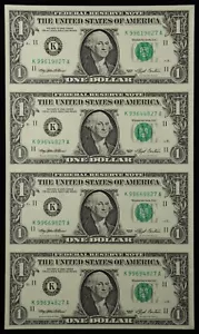 Bureau of Engraving and Printing 1993 $1 Federal Reserve Note Uncut Sheet of 4 - Picture 1 of 5