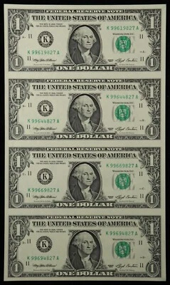 Bureau of Engraving and Printing 1993 $1 Federal Reserve Note Uncut Sheet of 4 - Image 1 of 4