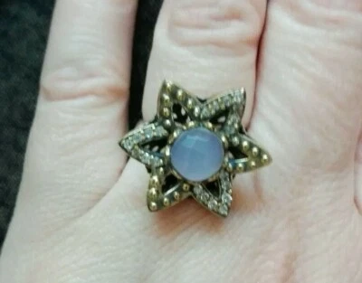 Anello Argento,turchia,Stella/fiore Con Zirconi Agata Rosa rifiniture dorate m16 - Immagine 1 di 4