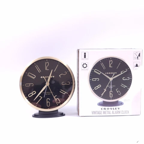 New Crosley VTG Style Modern Art Deco Office and Desk Alarm Clock, Gold & Black Cover