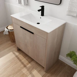 36" Wooden Free Standing Bathroom Vanity Cabinet +Sink Basin +Adjustable Shelf A - Picture 1 of 9