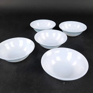 Vtg Set 5 Federal Scribble Pattern Blue-Gray 5" Bowls Milk Glass Fruit Dessert - Picture 1 of 11