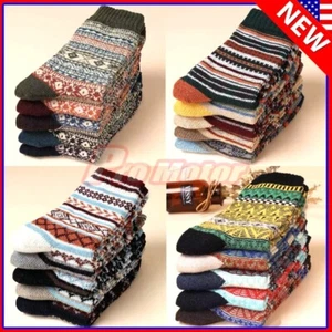 5 Pair Men Women Thick Sock Wool Thermal Warm Nordic Chunky Knitting Winter Hike - Picture 1 of 22
