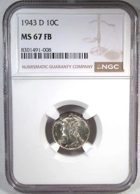 1943-D Silver Mercury Dime NGC MS67FB Coin AS4 - Image 1 of 4