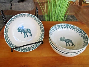 Moose Country Tienshan Folk Craft 6.5" Soup Cereal Bowl Set 4 Sponge Cabin Lodge - Picture 1 of 2