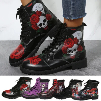 Womens Army Goth Punk Chunky Lace Up Platform Block Heel Ladies Ankle Boots Size
