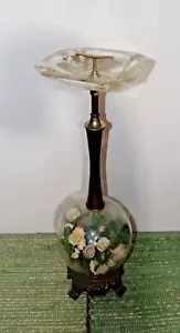 Vintage MCM Glass Globe Teak Wood Ashtray Smoking Floor Stand Cast Metal Base - Picture 1 of 19