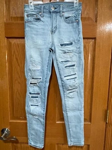 Jean de mezclilla para mujer American Eagle 4 R azul claro desgastado tiro alto usado en excelente estado - Imagen 1 de 6
