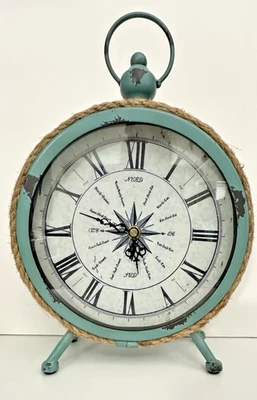 Nautical Theme Clock -Teal, White & Black with Rope Trim - 12 x 9 - Image 1 of 3
