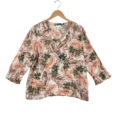 Blusa pulóver manga 3/4 cuello en V estampado de múltiples hojas J. Jill para mujer talla PM Foto 1 de 4