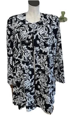 Chaqueta vintage Diane Freis para mujer mediana negra/blanca con cuentas floral chaqueta MIDI Foto 1 de 4