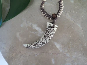 Buffalo Bone White Tusk Pendant Adjustable Cord Necklace # 30192-14 (QTY 2) - Picture 1 of 5