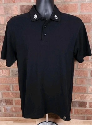 No Fuchs Given Black Polo Shirt White Skulls Cotton Mens Size Small - Image 1 of 4
