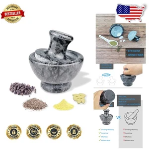 Natural Marble Mortar & Pestle Set - 3.7" 1/2 Cup, Black, Polished, Effortles... - Picture 1 of 8