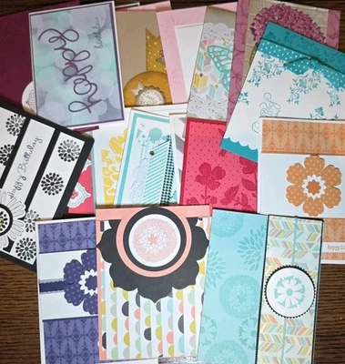 Qty 21 Stampin Up Hand Made Card Happy Birthday Get Well Thinking Of You LOT K - Image 1 of 3