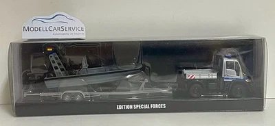 Wiking Sondermodell (H0): Unimog U 400 „Polizei“ mit Trailer und Lehmar-Boot - Bild 1 von 4