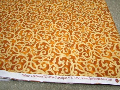 Tela artesanal de colección 2006 Fabric Traditions naranja dorado brillo remolinos 1 yarda Foto 1 de 4