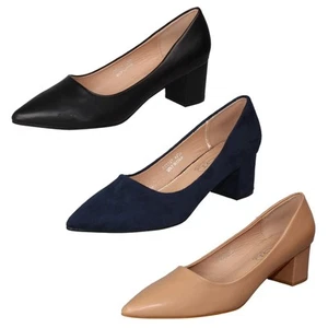 Damen Spot On Mid Block Heel Spitz Zehen Pumps F90127 - Picture 1 of 28