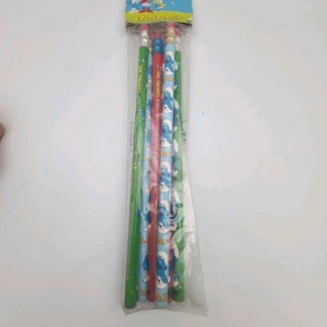 The Smurfs 6 Pack real wood #2 Pencils 2010   Papa Smurf Vintage Red Green Blue - Picture 1 of 3