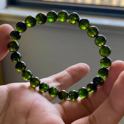 7.8mm Natural Green Tourmaline Rutilated Quartz Crystal Beads Bracelet - Image 1 of 4