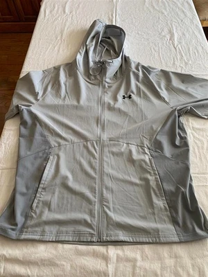 Under Armour Mens XXL Lightweight Windbreaker Hoodie Zip Up Jacket - Light Gray - Image 1 of 4