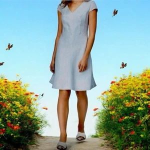 Brooks Brothers Light Blue Short Sleeve Fit Flare Dress Knee Length Sz 16 NWT 1X - Picture 1 of 11