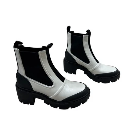 Botín Chelsea Lug para mujer Tory Burch blanco negro cuero logotipo grueso talla 8,5 M Foto 1 de 4