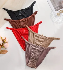 5 Pack Satin & Jacquard Lace Cheeky Panty Hot Sexy Naughty Slippery Size M 🔥 - Picture 1 of 6