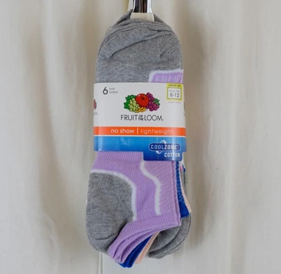 Fruit of the Loom 6 PACK Women's Coolzone No Show Socks Multicolor Size 8-12 - Image 1 of 3