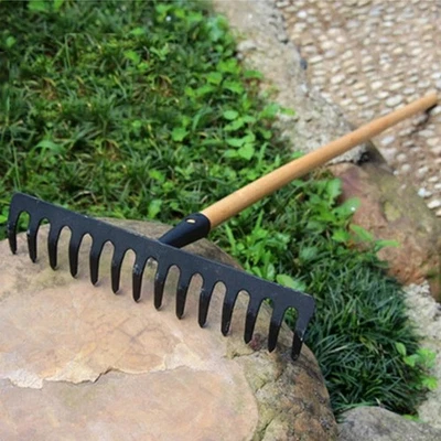 Garden Rake Steel Hardened Heavy-Duty for Hay Leaves Lawn Pebbles Removal Tool - Image 1 of 4