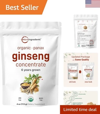 Polvo de ginseng coreano orgánico sin sabor 4 oz - absorción rápida y apoyo energético Foto 1 de 4